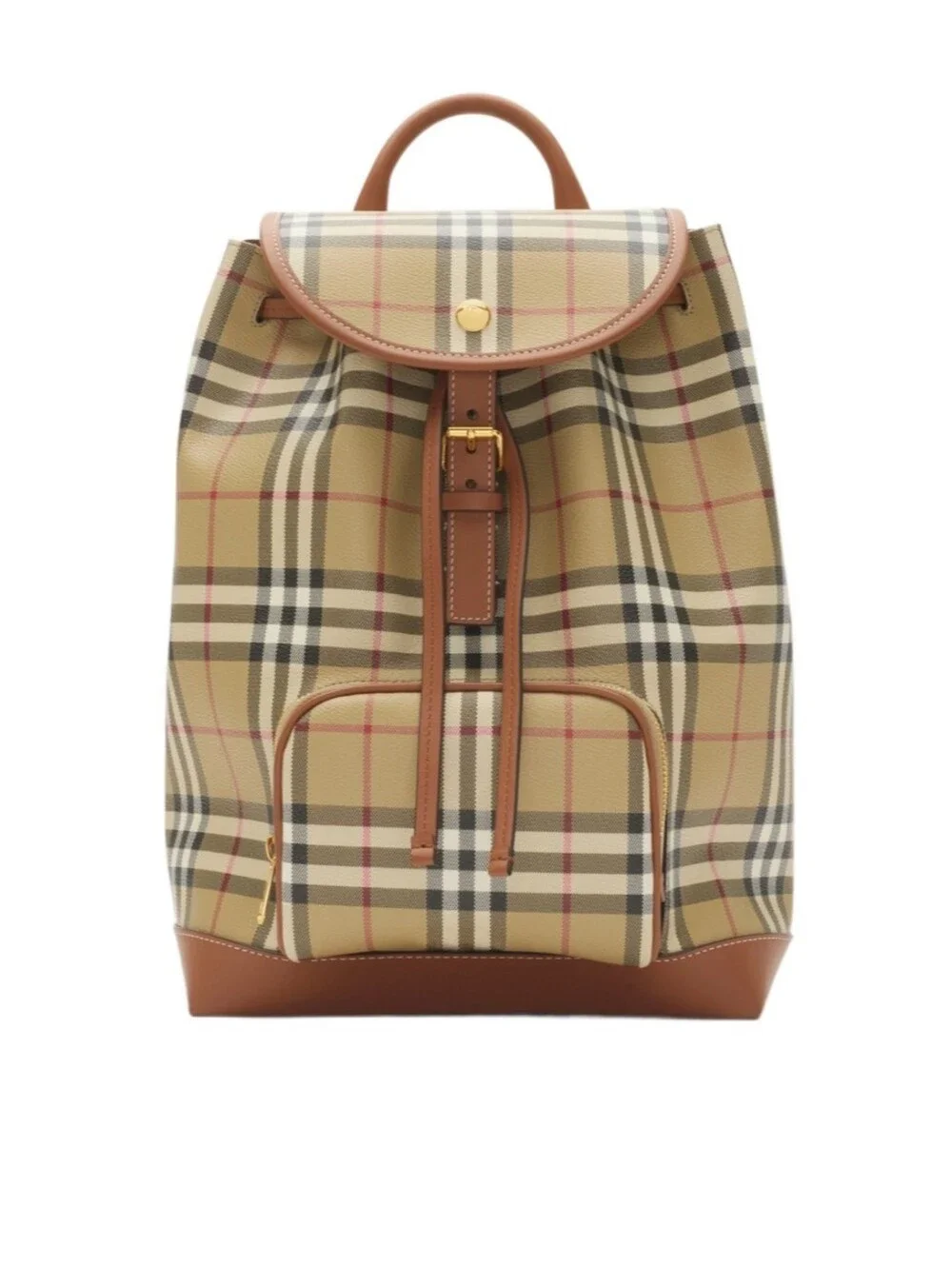 Burberry Check Drawstring Coated Cotton Medium Backpack Vintage Briar Brown NWT